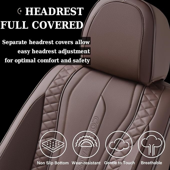 Coverado Car Seat Covers for Front Seat, Leather Seat Covers for Cars, Front Seat Covers, Waterproof Car Seat Protectors Car Seat Cushions Universal for Most Vehicles, Coffee