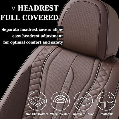 Coverado Car Seat Covers for Front Seat, Leather Seat Covers for Cars, Front Seat Covers, Waterproof Car Seat Protectors Car Seat Cushions Universal for Most Vehicles, Coffee