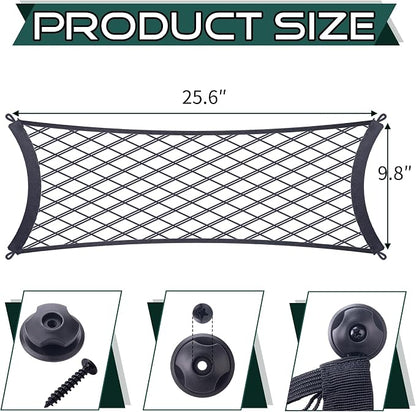 JINGKE 2 Pcs Small Cargo Net Pocket Elastic Mesh Netting Car Mesh Pouch with Screws and Hooks for Trunk RV Boats Home Cargo Storage (25.6'' x 9.8'')