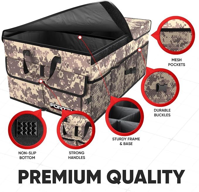 FORTEM Trunk Organizer For SUV Car Trunk Organizer, Foldable Storage, Car Accessories for Women Men, Collapsible Bag, 600D Oxford, Non Slip Bottom, Straps, Soft Cover (50L)