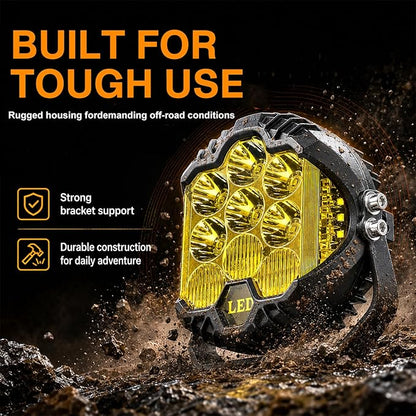 LIGBT 2PCS 7 Inch Yellow Round Side Shooter Offroad Fog Lights Amber DRL 90W 3 Modes 270° Wide Range Super Bright LED Pods Light Kit for Pickup Truck ATV UTV SUV with Wiring Harness