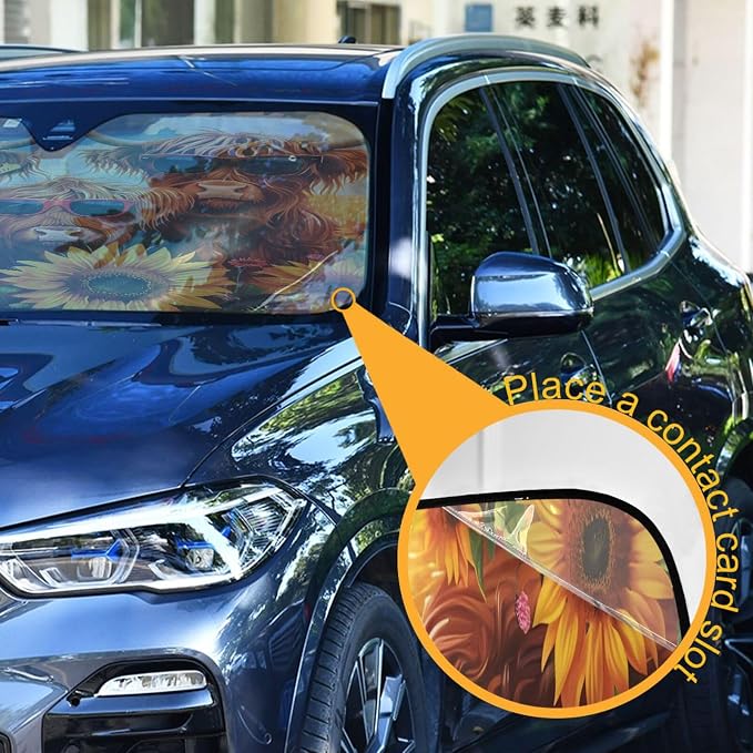 Highland Cows Sunflowers Windshield Sunshade Car Sun Shade Front Window Shade for Truck SUV Blocks UV Rays Sun Reflector Visor Protector Accordion Folding