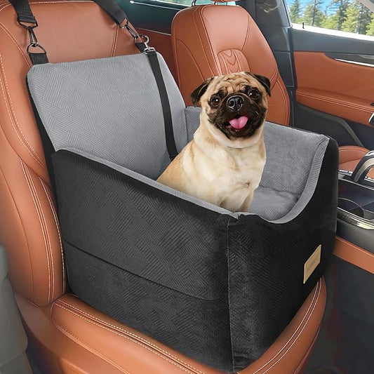 JOEJOY Dog Car Seats for Small Medium Dogs Under 35lbs, Dog Booster Seat with Detachable Washable Cover and Cushion, Memory Foam Pet Car Seat with Safety Belt and Storage Pockets (BLG)