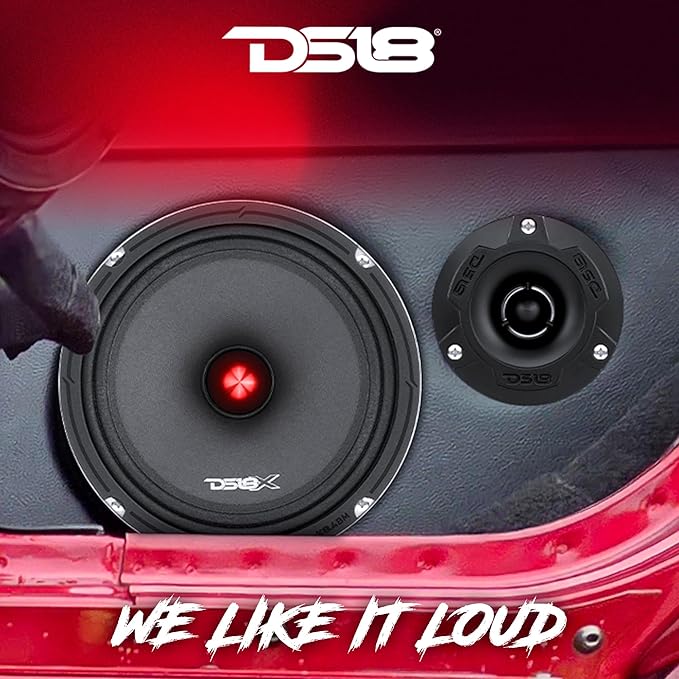 DS18 PRO-X8.4BMPK Mid and High Complete Package - Includes 2X Midrange Loudspeaker 8" and 2X Aluminum Super Bullet Tweeter 1" Built in Crossover - Door Speakers for Car or Truck Stereo Sound System