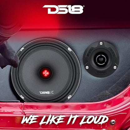 DS18 PRO-X8.4BMPK Mid and High Complete Package - Includes 2X Midrange Loudspeaker 8" and 2X Aluminum Super Bullet Tweeter 1" Built in Crossover - Door Speakers for Car or Truck Stereo Sound System