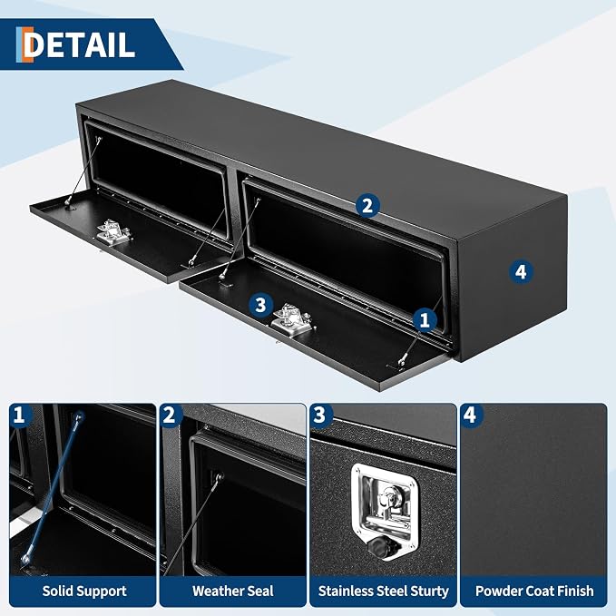 Garvee Black Steel Truck Bed Tool Box, Trailer Tongue Box, Truck Storage Organizer Tool Chest For Truck Bed, RV, Trailer (72 in x 16 in x 13 in)