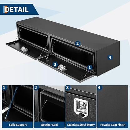 Garvee Black Steel Truck Bed Tool Box, Trailer Tongue Box, Truck Storage Organizer Tool Chest For Truck Bed, RV, Trailer (72 in x 16 in x 13 in)