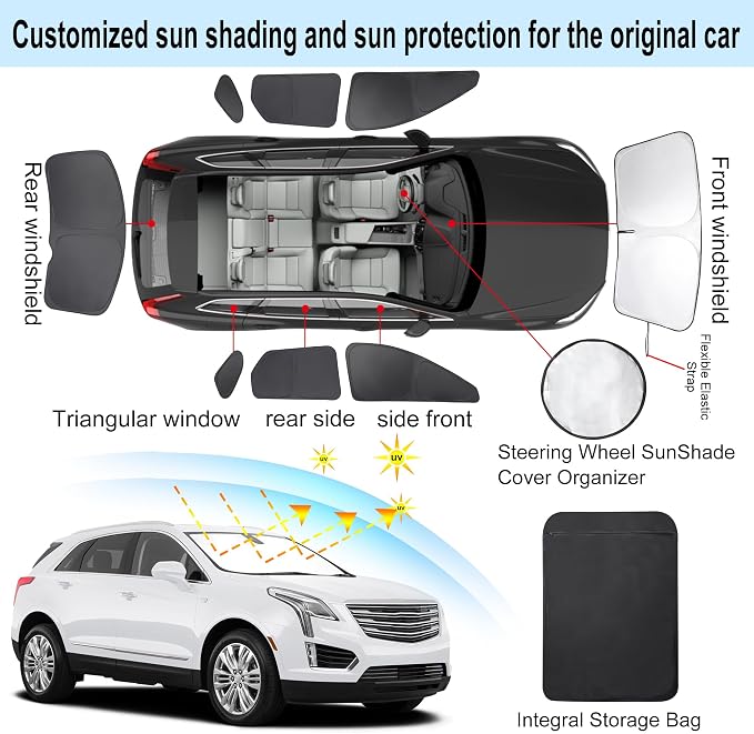 TINGLU Window Shades 8PCS for Cadillac XT5 2017-2026 Accessories Side Full Windows Cover Camping Rear Triangular Windshield Sun Shade Sun UV Rays Privacy Protection