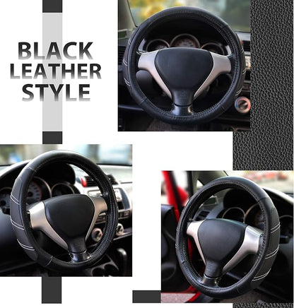 Elantrip Leather Steering Wheel Cover 15 1/2 to 16 inch Universal Large Soft Grip Breathable for Car Truck SUV Jeep Anti Slip Black