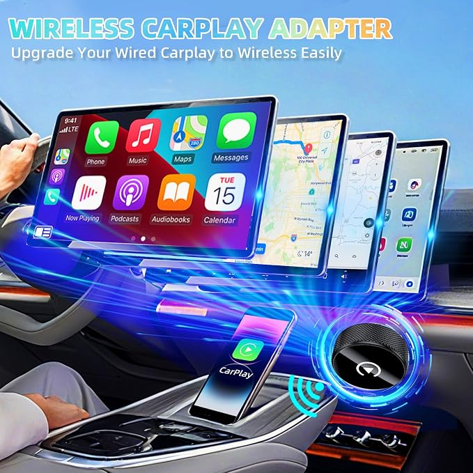 LENVA Wireless CarPlay Adapter, 2025 Upgrade Mini Design for Cars, Plug and Play Easy Use Fast Stable Connection No Delay (Only for iPhone, Not for Android)