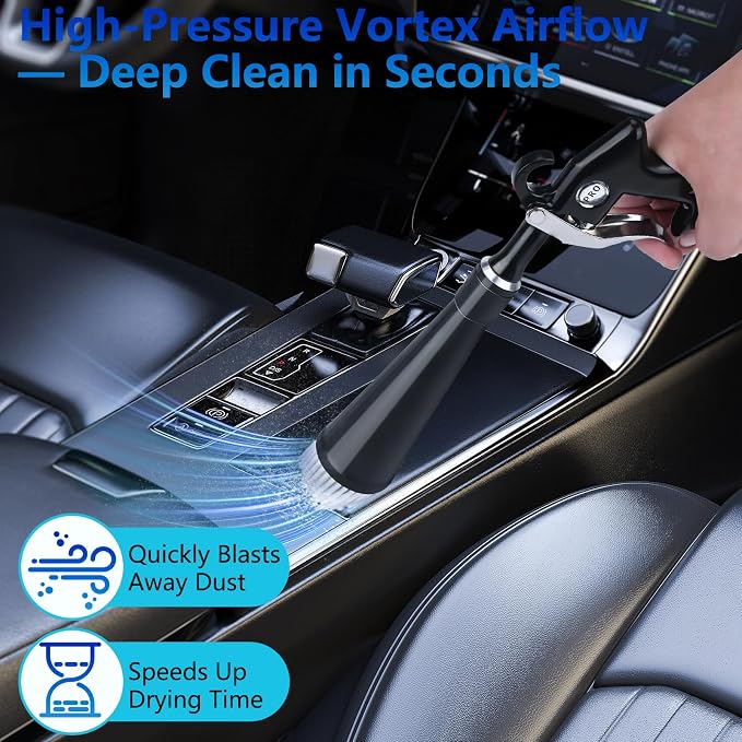 Preciva Tornado Blow Gun, Air Duster for Interior Seats, Headliner, AC Vents, Crevice Cleaning, High-Pressure 60-160PSI (0.6-0.92MPa), 1/4" Quick Connect, Includes 2 Nozzles & 2 Connectors