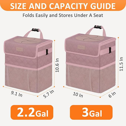 Vankor Car Trash Can Cute Trash Bag Bin Hanging Waterproof Automotive Garbage Cans Leak Proof Vehicle Trash Can Diamond Pattern-Pink
