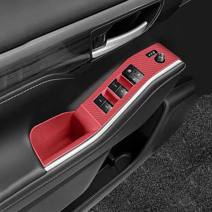Temmis 4PCS Car Door Window Switch Panel Cover for Toyota Highlander 2020-2026, Auto Interior Decor Accessories Armrest Trim Silicone Style Kit-Red