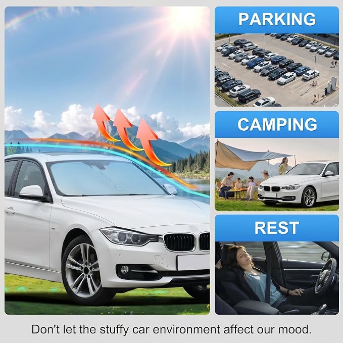 Custom Fit Windshield Sun Shade for BMW 3 Series 2013-2018 | Custom Fit Windshield Cover, Blocks UV Rays, Double-Layer Heat Shield, Durable Frame, Easy Fold & Storage
