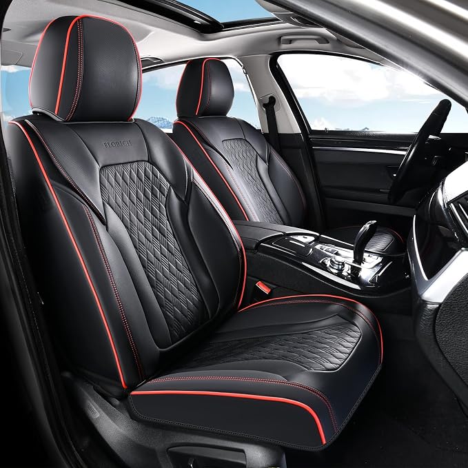 FLORICH Seat Covers, Car Seat Covers Full Set, Luxury Nappa Leather Seat Covers, Breathable and Waterproof Car Seat Protector 5 Seat, Automotive Seat Covers Universal Fit for Most Cars-Black