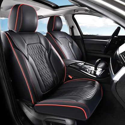 FLORICH Seat Covers, Car Seat Covers Full Set, Luxury Nappa Leather Seat Covers, Breathable and Waterproof Car Seat Protector 5 Seat, Automotive Seat Covers Universal Fit for Most Cars-Black