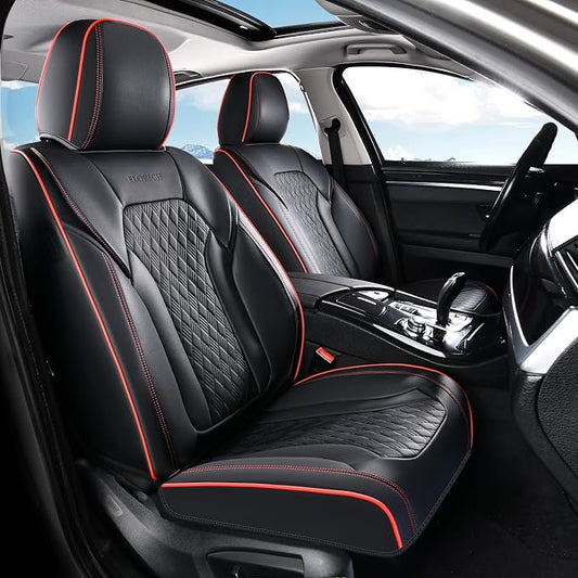 FLORICH Seat Covers, Car Seat Covers Full Set, Luxury Nappa Leather Seat Covers, Breathable and Waterproof Car Seat Protector 5 Seat, Automotive Seat Covers Universal Fit for Most Cars-Black