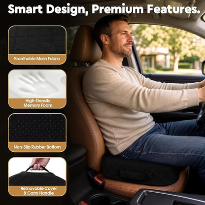 TushGuard Office/ Car Seat Cushion, Non-Slip Sciatica & Back Coccyx Tailbone Pain Relief Chair Pad, Memory Foam Butt Pillow for Computer Desk, Wheelchair, Driving (Black)