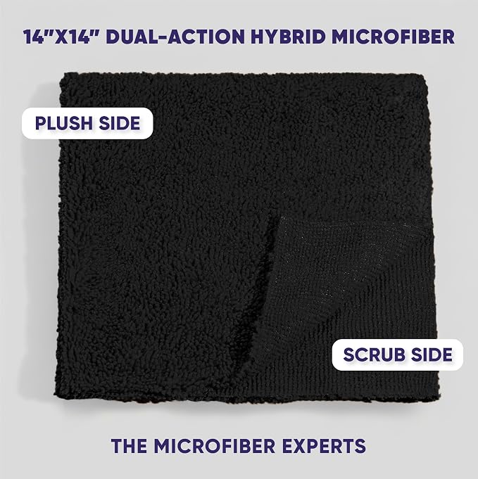 Microfiber Wholesale Pronto Cloths, Dual-Sided Microfiber Cleaning Towels, Soft Plush & Scrub Cloths for Dusting, Scrubbing, Kitchen, Windows & Car Detailing, Absorbent Bulk 50-Pack Black