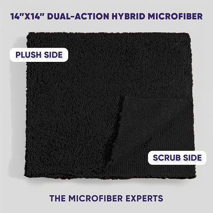 Microfiber Wholesale Pronto Cloths, Dual-Sided Microfiber Cleaning Towels, Soft Plush & Scrub Cloths for Dusting, Scrubbing, Kitchen, Windows & Car Detailing, Absorbent Bulk 50-Pack Black
