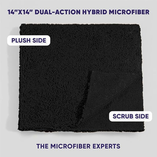 Microfiber Wholesale Pronto Cloths, Dual-Sided Microfiber Cleaning Towels, Soft Plush & Scrub Cloths for Dusting, Scrubbing, Kitchen, Windows & Car Detailing, Absorbent Bulk 50-Pack Black