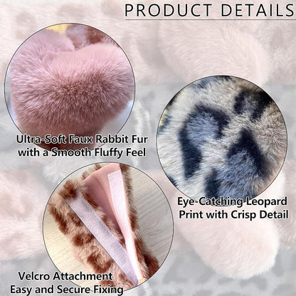 Car Neck Pillow 2PCS Plush Bowknot Car Headrest Pillow – Comfortable Neck Support for Driving Soft Touch Fabric Car Pillow Cute Interior Decor (Pink Leopard Set 4)