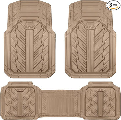 CAR PASS Heavy Rubber Car Floor Mats, Deep Waterproof Car Mats All Weather, Universal Trim-to Fit Automotive Floor Mats for Car SUV Truck Van, Durable Floor Liners All Beige