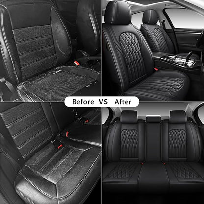 WELLDO Nappa Faux Leather Car Seat Covers Full Set, Black | Waterproof, Non-Slip Seat Protector, 0.28in Thickened Cushion, Airbag Compatible, Universal for Cars SUV Truck Pickup