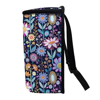 Abstract Hippie Flower Print Trash Can for Car Leakproof Garbage with Lid and Zipper Trash Bin Hanging Back of Seat Auto Interior Accessories Universal Fit Most Truck SUV Van
