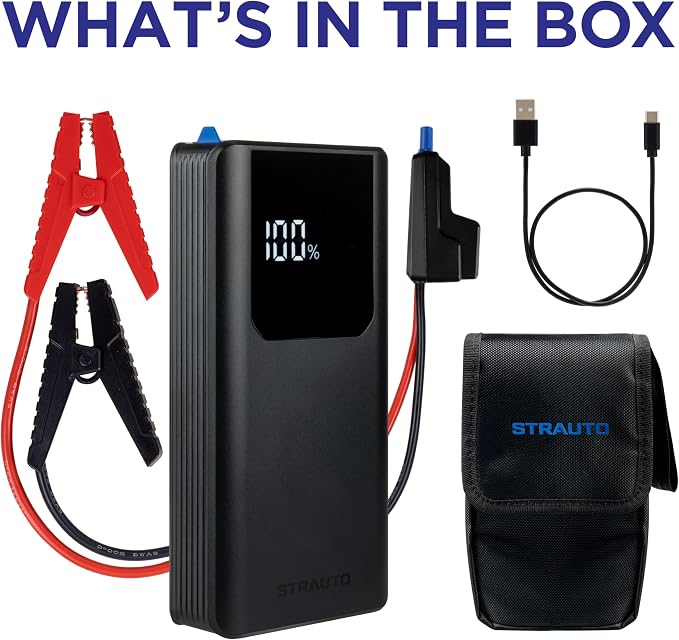 Car Battery Jump Starter, 12V Portable Jump Starter Battery Pack, Jumper Cables, Storage Case, USB-A/USB-C Cable, Rechargeable, Power Bank, Emergency Flashlight, 1200A Peak Current, 83603