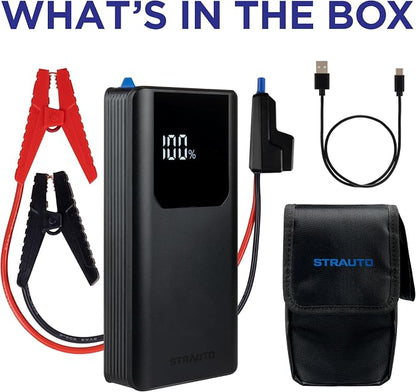 Car Battery Jump Starter, 12V Portable Jump Starter Battery Pack, Jumper Cables, Storage Case, USB-A/USB-C Cable, Rechargeable, Power Bank, Emergency Flashlight, 1200A Peak Current, 83603