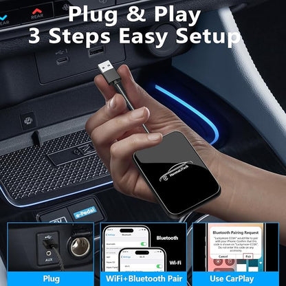 Wireless CarPlay Adapter for Apple iPhone | Mini USB Design for Convert Wired to Wireless Car Play Adapter - No Latency from iOS 10+ to Screen w/USB C (Black)
