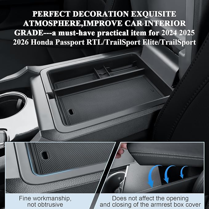 BIBIBO for 2026 Honda Passport Center Console Organizer 2026 Honda Passport RTL/TrailSport Elite/TrailSport Console Tray 2026 Passport Insert Glove Pallet Organizer 2026 Passport (Black-B)