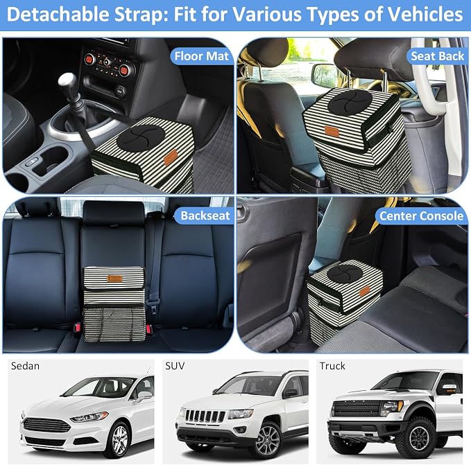ELONGRIVER Car Trash Can Bin for Back Seat Leak Proof, Cute Car Trash Bag Hanging, Vehicle Trash Can for SUV Truck Van, Automotive Garbage Cans Front Seat Stripe