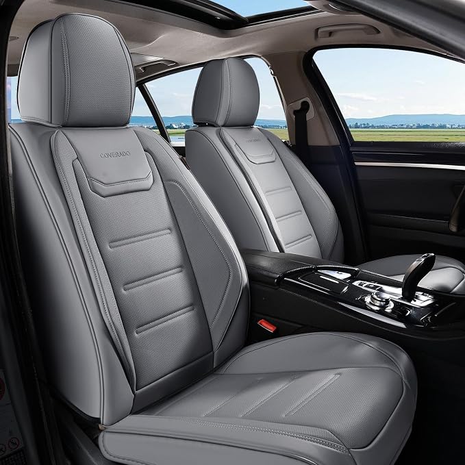 Coverado Car Seat Covers, Front Covers for Cars, Car Seat Cover Front Seats, Car Seat Protector Waterproof, Leather Car Seat Cushion, Universal Interior Covers Seat Protectors for Most Cars Gray