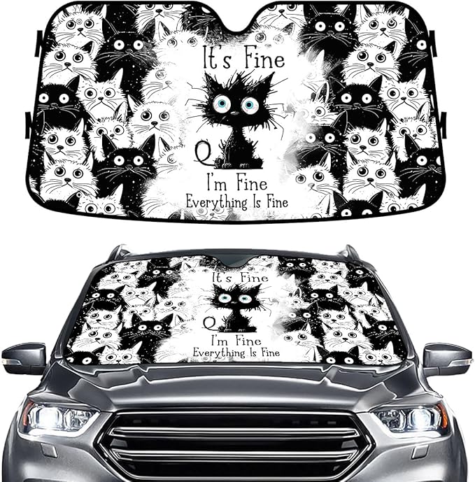 GENANY Cat Windshield Sun Shade for Car SUV Truck (55x30 Inches), Front Window Visor for Windows, Protector Blocks UV, Car Decor
