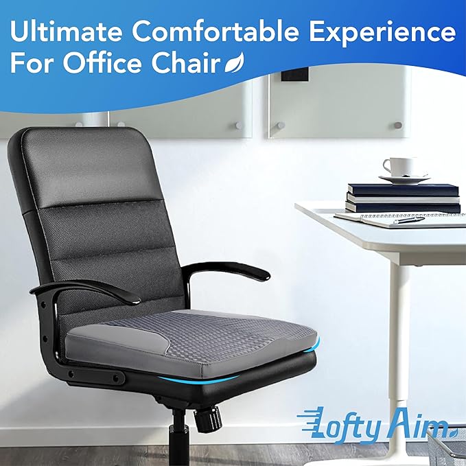 Lofty Aim Car Seat Cushion, Comfortable Memory Foam Seat Pillow for Driving, Sciatica-Back Pain Relief, Cushion for Car-Truck, Office, Wheelchair - Dark Grey