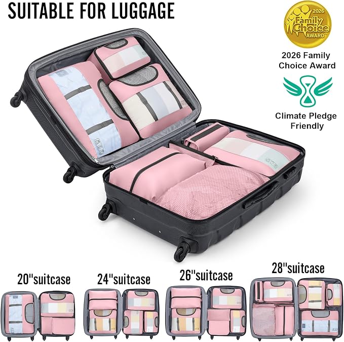 Veken 10 Set Packing Cubes for Travel Essentials,Anti-Wrinkle Buckled Suitcase Organizer for Shoe & Toiletry Bag,Carry On Luggage Bag with 99+ Count Mesh Holes for Airplane & College Dorm Accessories