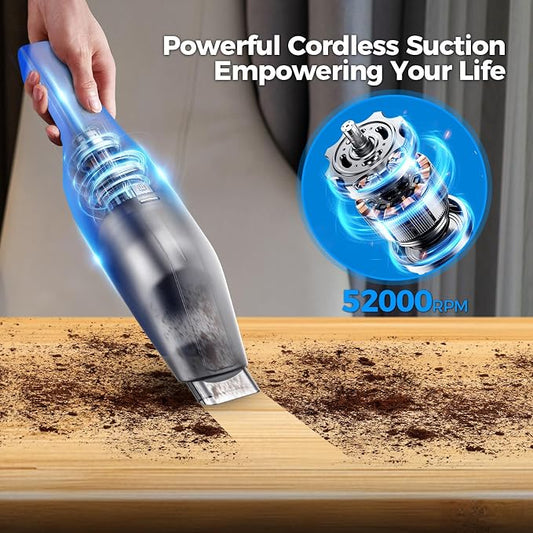 Handheld Vacuum Cordless - Car Vacuum Cleaner with 11000Pa Powerful Suction,1.2lbs Lightweight, Type-C Charge, Multiple Accessories, Portable Hand Vacuum for Home, Pet and Car (Blue)