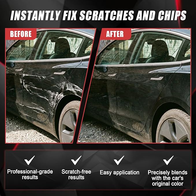 Touch Up Paint for Cars (Solid Black PBSB), Compatible with Tesla Model Y/3/X/S, 0.4 fl oz Color Accurate 2-in-1 Car Paint Scratch Repair Pen, Easy to Use, Fast-Drying, Long-Lasting