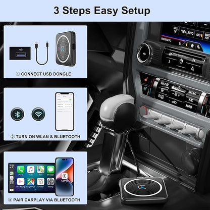 CarPlay Wireless Adapter, Wireless CarPlay Adapter for iPhone Converts Wired to Wireless CarPlay Dongle, Plug & Play Fit for Factory OEM Wired Apple CarPlay Cars from 2016 & iPhone iOS 10+