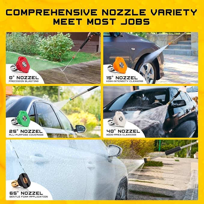 Foam Cannon Kit, 1L Bottle Snow Foam Cannon with 5 Pressure Washer Nozzle Tips, 1/4 Inch Quick Connector, Compatible with Gas Pressure Washers&Electric Pressure Washers