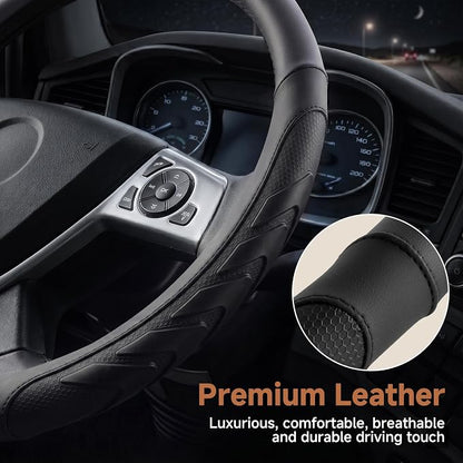 West Llama Semi Truck Steering Wheel Cover, Universal Fit 17.5-18 Inch Large Steering Wheels for RV, Big Rig, 18 Wheeler, Commercial Trucks and Buses (Extra Large Size-Black)