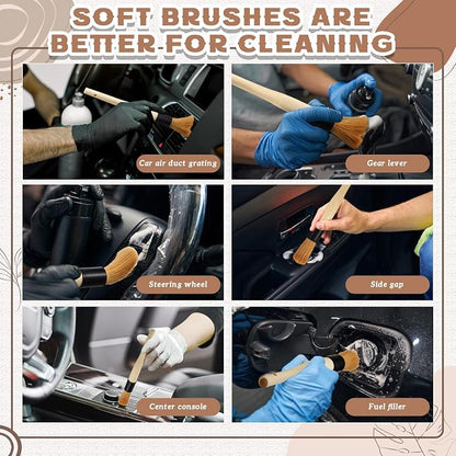 Patelai 4 Pack of Parts Cleaning Brush Home and Auto Use Parts Cleaner for Cleaning Auto Engine, Small Motors, Car Detailing, Wheels, Boats, Air Vents, Machinery (Beige)