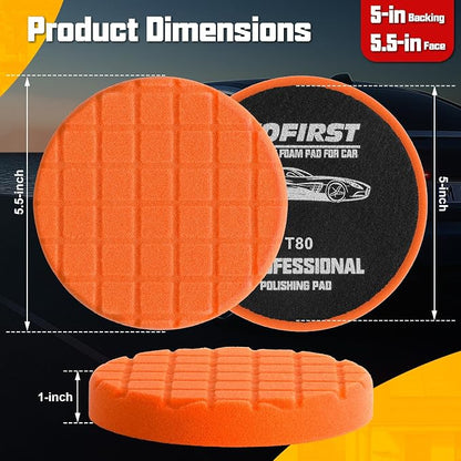 Buffing Polishing Pad, 3Pcs 5 Inch Orange Heavy/Medium Buffing Pads, Premium Buffing Sponge Pads for Car Buffer Polisher Compounding, Polishing, Waxing Pads