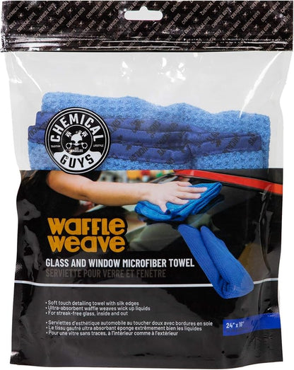 Chemical Guys Waffle Weave Glass and Microfiber Towel Blue 24"x 16" (Pack of 2)