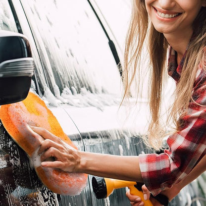 Tanlade 4 Pcs Large Car Wash Sponge for Cleaning, The Microfiber Sponges for Car Washing Supplies, Trucks and Motorcycles (Orange)