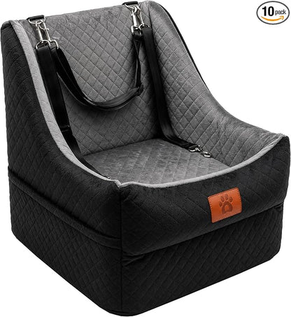 Dog Booster Car Seat for Small to Medium Dogs Up to 35 lbs, Elevated Pet Car Seat with 2 Safety Belts, Detachable Washable Cover, Non-Slip Stable Base, Front/Back Seat Travel Booster