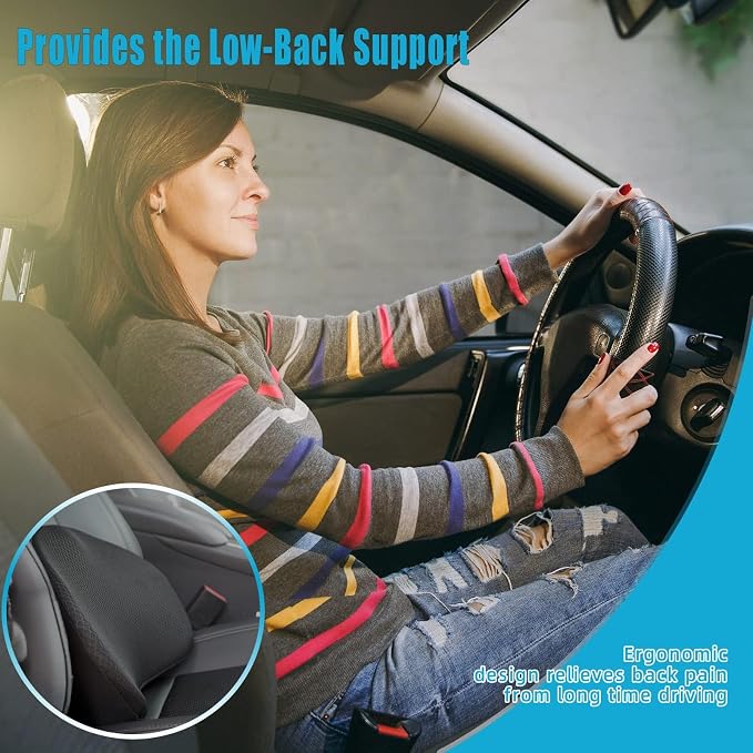 2 in 1 Car Seat Cushion Lumbar Pillow - Comfort Memory Foam Seat Cushion for Driving, Office - Sciatica-Back Pain Relief, Car Cushion for Car, Truck, Office, Wheelchair (Black)