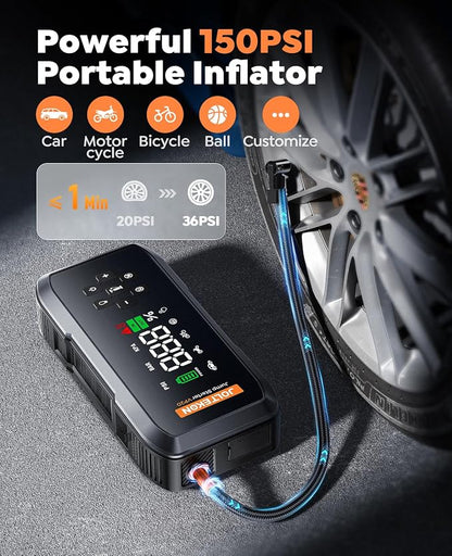 Car Battery Jump Starter with Air Compressor, 4500A Powerful Battery Jumper Starter Portable with 150PSI Auto-Pause Pump, 12V Jump Box for Car Battery with 10-Safety Protection(9L Gas/8L Diesel)